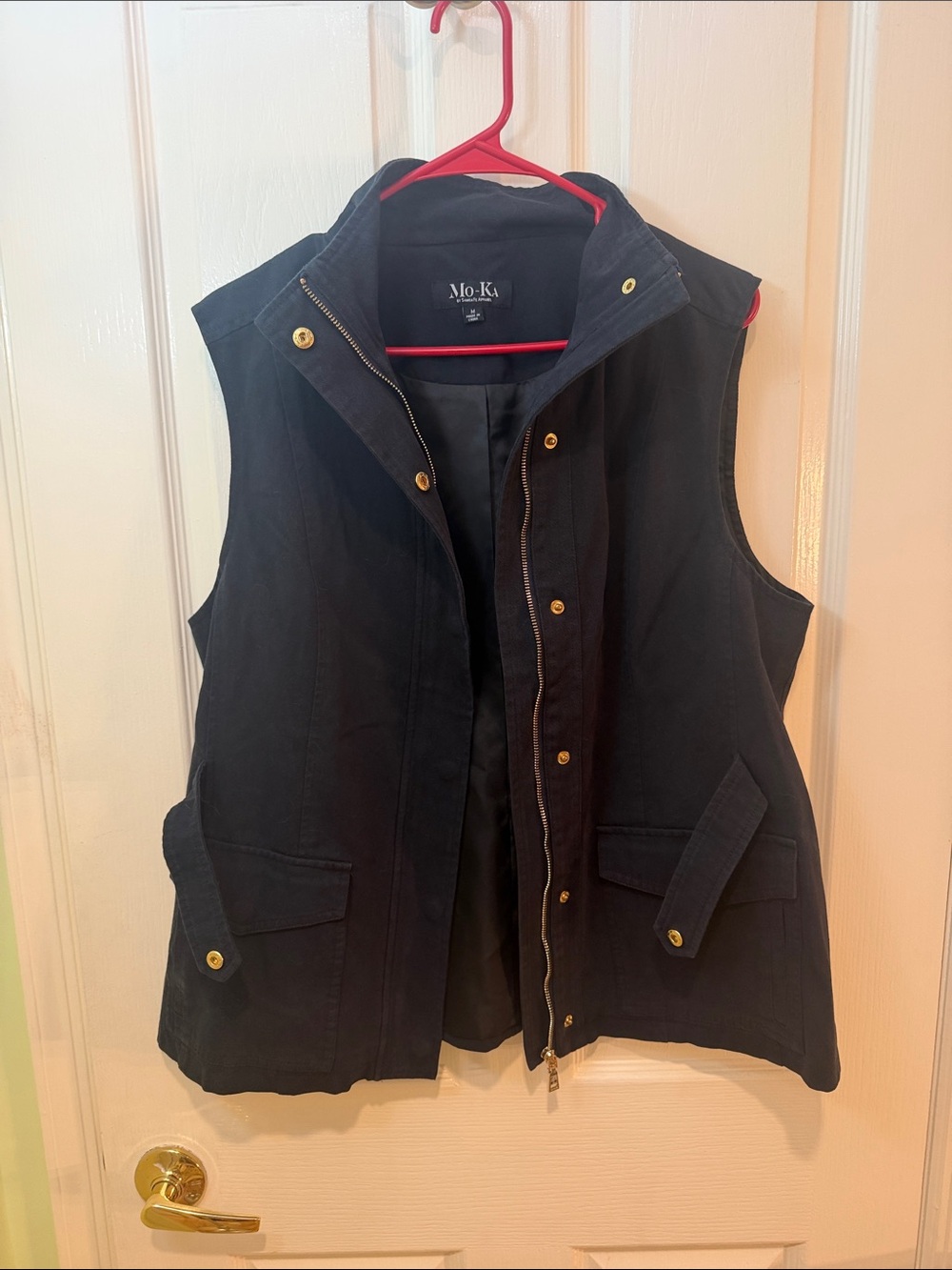 Women's Black Sleeveless Utility Vest with Gold Hardware
